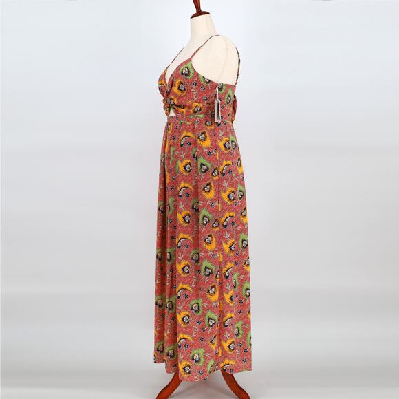 Chelsea28 Women Coral Paisley Satin Cutout Sleeveless Summer Maxi Dress Size XL - Picture 4 of 7